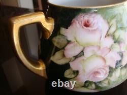 Antique Limoges Guerin Hand Painted Cider Pitcher Jug Vase, Roses