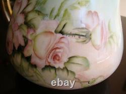 Antique Limoges Guerin Hand Painted Cider Pitcher Jug Vase, Roses