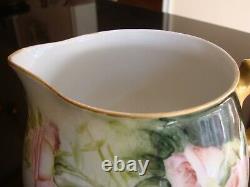 Antique Limoges Guerin Hand Painted Cider Pitcher Jug Vase, Roses