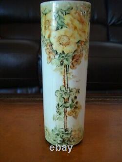 Antique Limoges Guerin Hand Painted Signed Vase, Yellow Floral & Gold, 9 1/2