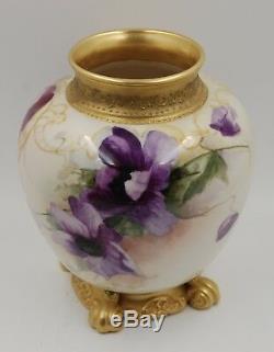 Antique Limoges Hand Painted Porcelain Floral Jardiniere Vase