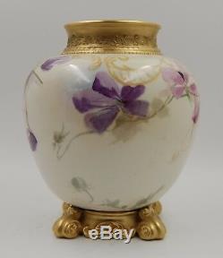 Antique Limoges Hand Painted Porcelain Floral Jardiniere Vase