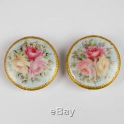 Antique Limoges Porcelain Hand Painted Roses Stud Buttons and Sash Buckle