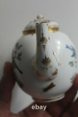 Antique MEISSEN Hand Painted Birds and Insects Small Porcelain Teapot