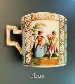 Antique Meissen Coffee Can Cup PorcelainBeautiful hand painted pastoral scenes