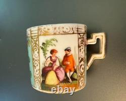 Antique Meissen Coffee Can Cup PorcelainBeautiful hand painted pastoral scenes