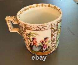 Antique Meissen Coffee Can Cup PorcelainBeautiful hand painted pastoral scenes