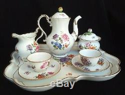 Antique Meissen Hand Painted Flowers Porcelain Floral Tea Set