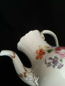 Antique Meissen Hand Painted Flowers Porcelain Floral Tea Set