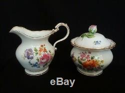 Antique Meissen Hand Painted Flowers Porcelain Floral Tea Set