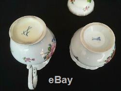 Antique Meissen Hand Painted Flowers Porcelain Floral Tea Set