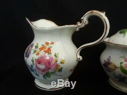 Antique Meissen Hand Painted Flowers Porcelain Floral Tea Set