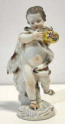 Antique Meissen Hand Painted Porcelain Ice Skater Figure As Is