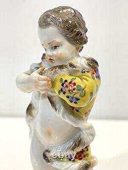 Antique Meissen Hand Painted Porcelain Ice Skater Figure As Is