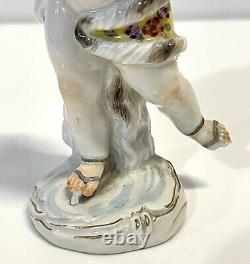 Antique Meissen Hand Painted Porcelain Ice Skater Figure As Is