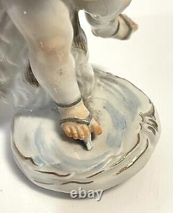 Antique Meissen Hand Painted Porcelain Ice Skater Figure As Is