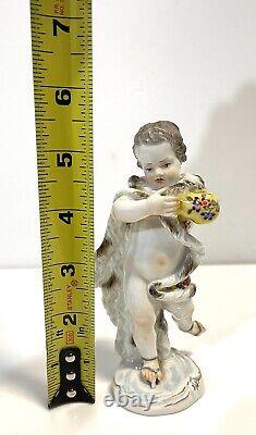 Antique Meissen Hand Painted Porcelain Ice Skater Figure As Is