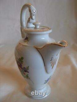 Antique Meissen Porcelain Hand Painted Flowers Swan Handle Small Tea Coffee Pot