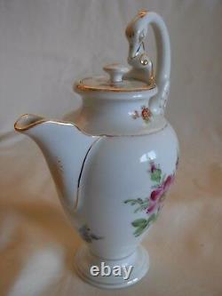 Antique Meissen Porcelain Hand Painted Flowers Swan Handle Small Tea Coffee Pot