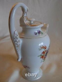 Antique Meissen Porcelain Hand Painted Flowers Swan Handle Small Tea Coffee Pot