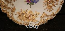 Antique Meissen Porcelain Large Rococo Gold Gilt Hand Painted Flowers Charger