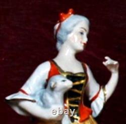 Antique Meissen Wilhelm Rittirsch Hand Painted Shepherdess Figurine with sheep