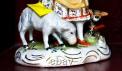 Antique Meissen Wilhelm Rittirsch Hand Painted Shepherdess Figurine with sheep