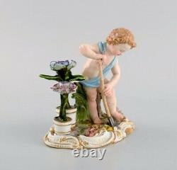 Antique Meissen figure in hand-painted porcelain. Boy Gardener. Late 19th C