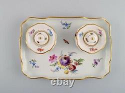 Antique Meissen inkwell set in hand-painted porcelain with floral motifs