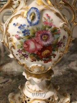 Antique Meissen-like Porcelain Vase Gilding Handpainted floral motifs Old Paris