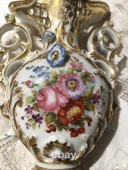 Antique Meissen-like Porcelain Vase Gilding Handpainted floral motifs Old Paris