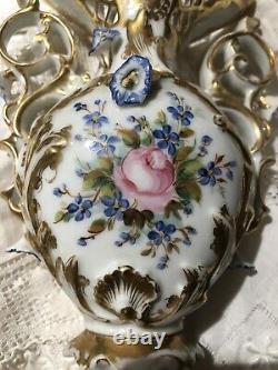 Antique Meissen-like Porcelain Vase Gilding Handpainted floral motifs Old Paris