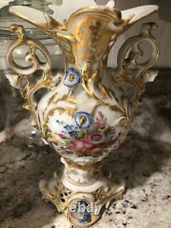 Antique Meissen-like Porcelain Vase Gilding Handpainted floral motifs Old Paris