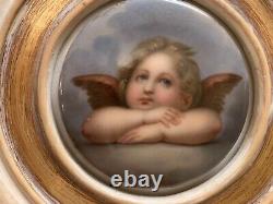 Antique Miniature Hand Painted Porcelain Angel Plaque Sistine Madonna Raphael