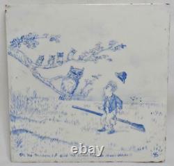 Antique Minton Hollins Hand Painted Artist Signed Story Picture Whimsical Tile