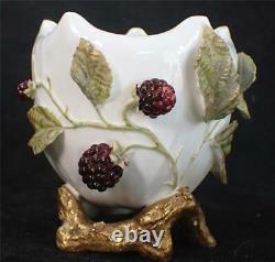 Antique Moore Bros Porcelain Naturalistic Vase With Blackberry Vines