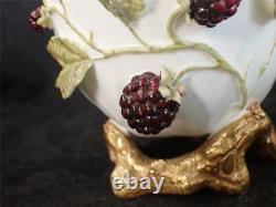 Antique Moore Bros Porcelain Naturalistic Vase With Blackberry Vines