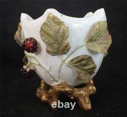 Antique Moore Bros Porcelain Naturalistic Vase With Blackberry Vines