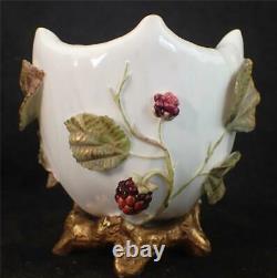 Antique Moore Bros Porcelain Naturalistic Vase With Blackberry Vines