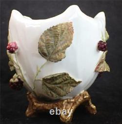 Antique Moore Bros Porcelain Naturalistic Vase With Blackberry Vines
