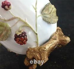 Antique Moore Bros Porcelain Naturalistic Vase With Blackberry Vines