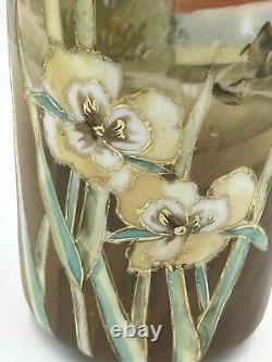 Antique Morimura Nippon Hand Painted Double Handle Vase Gold Moriage Flowers