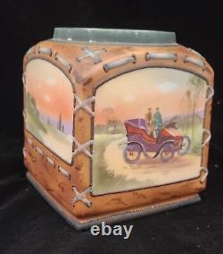 Antique NIPPON Hand Painted Porcelain Jar Tobacco Humidor Japan 4-scene car