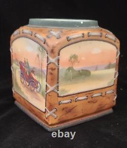 Antique NIPPON Hand Painted Porcelain Jar Tobacco Humidor Japan 4-scene car