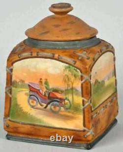 Antique NIPPON Hand Painted Porcelain Jar Tobacco Humidor Japan 4-scene car