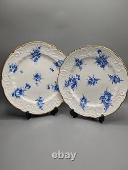 Antique Nantgarw Porcelain Pair Plates Moulding and Blue Flowers c1817, Rare