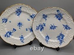 Antique Nantgarw Porcelain Pair Plates Moulding and Blue Flowers c1817, Rare