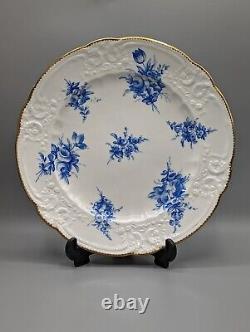 Antique Nantgarw Porcelain Pair Plates Moulding and Blue Flowers c1817, Rare