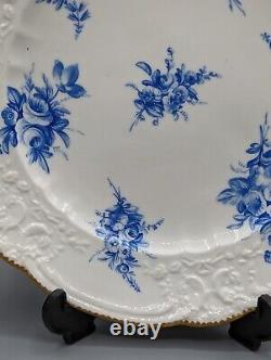 Antique Nantgarw Porcelain Pair Plates Moulding and Blue Flowers c1817, Rare