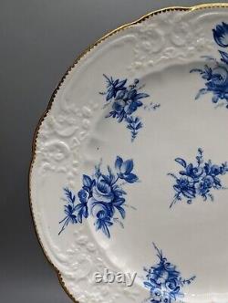 Antique Nantgarw Porcelain Pair Plates Moulding and Blue Flowers c1817, Rare